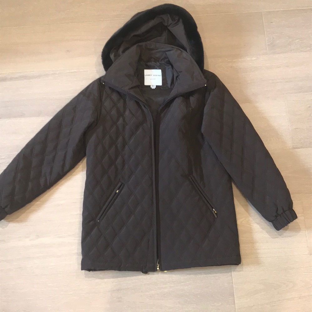 Larry Levine quilted puffer jacket brown size small